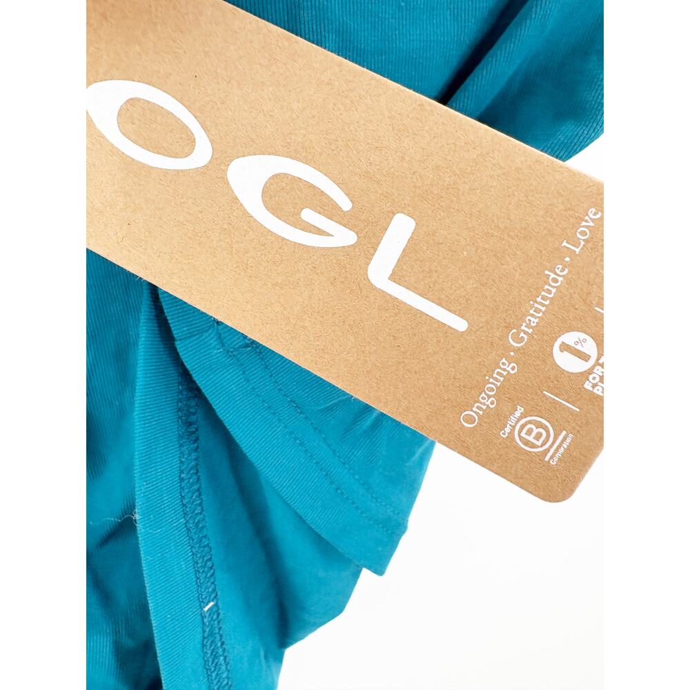 OGL Top Size M NEW Eco-SkinKiss Mockneck Ruched Cropped Bra Top Dark Marine Blue - Picture 3 of 13